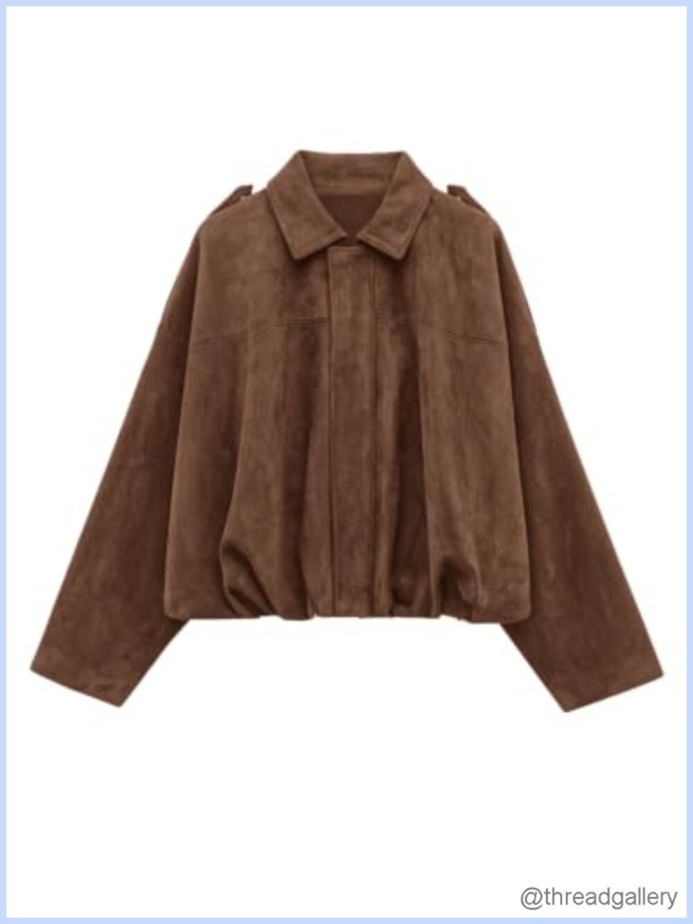 Faux Suede Cropped Bomber Jacket Women's Oversized Zip Batwing Sleeve